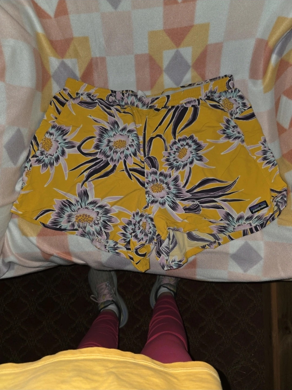 Patagonia Yellow Floral Athletic Shorts
